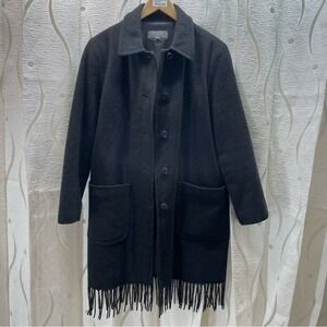 Novelti Wool Blend Fringe Hem Coat Womens 5 Charcoal Grey Vintage‎ Style